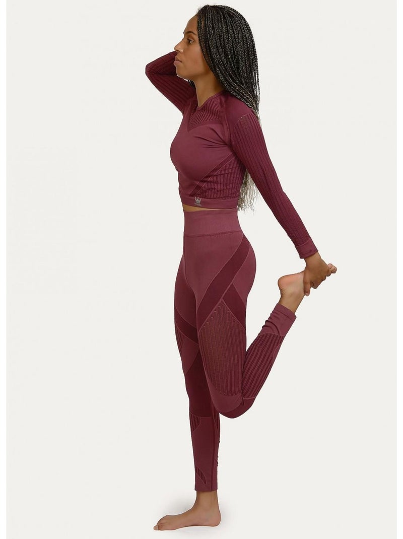 Legging Femme Fitness sans coutures Fibre Emana Taille haute, Alisha Rouge bordeaux - Kiabi