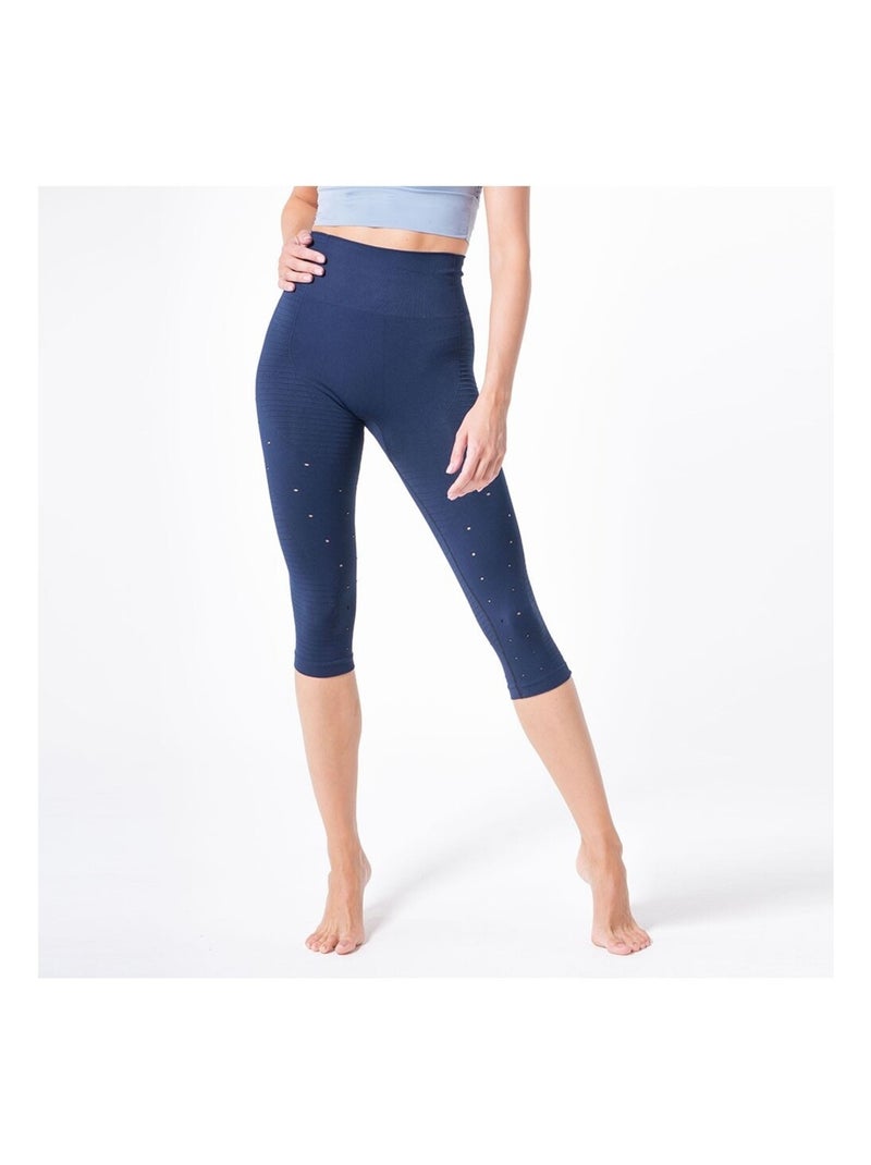 Legging Femme Fitness sans coutures Fibre Emana Taille haute, Namasté Bleu Bleu marine - Kiabi