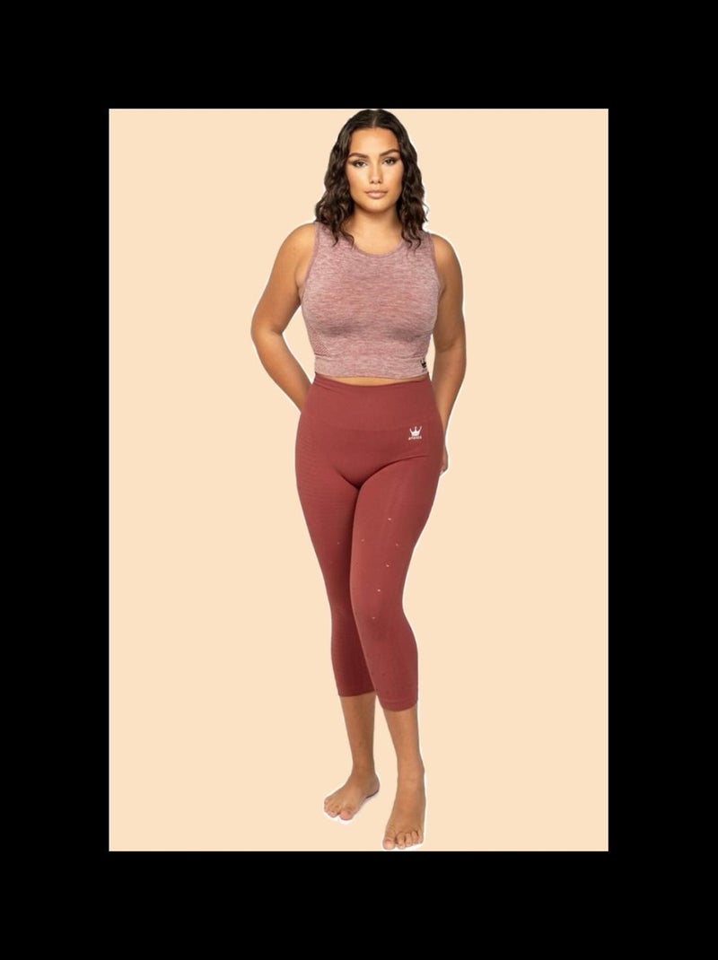 Legging Femme Fitness sans coutures Fibre Emana Taille haute, Namasté Marron - Kiabi