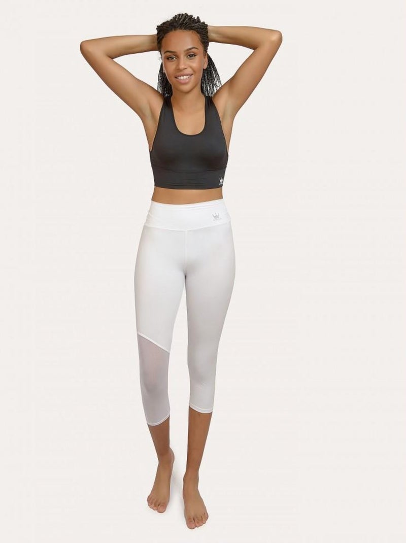 Legging Femme Fitness Taille haute, Sol Blanc - Kiabi
