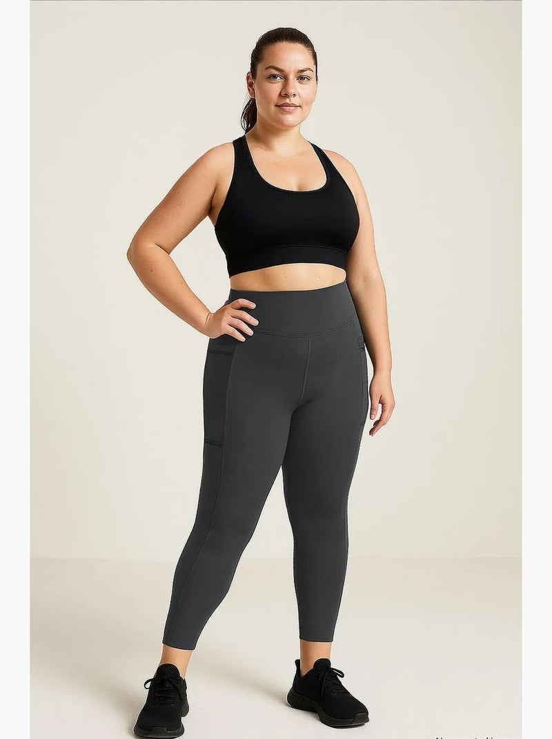 Legging femme taille haute avec poche tommy Gris Noir - Kiabi