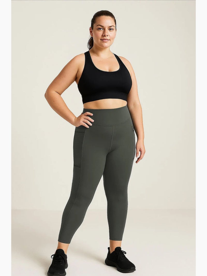Legging femme taille haute avec poche tommy Vert kaki - Kiabi
