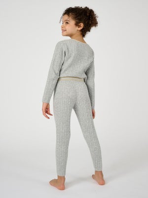 Lot De 2 Leggings Fille Doublés Polaire - 1 Uni + 1 Imprimé Fleurs, Pour L'hiver, Taille élastique