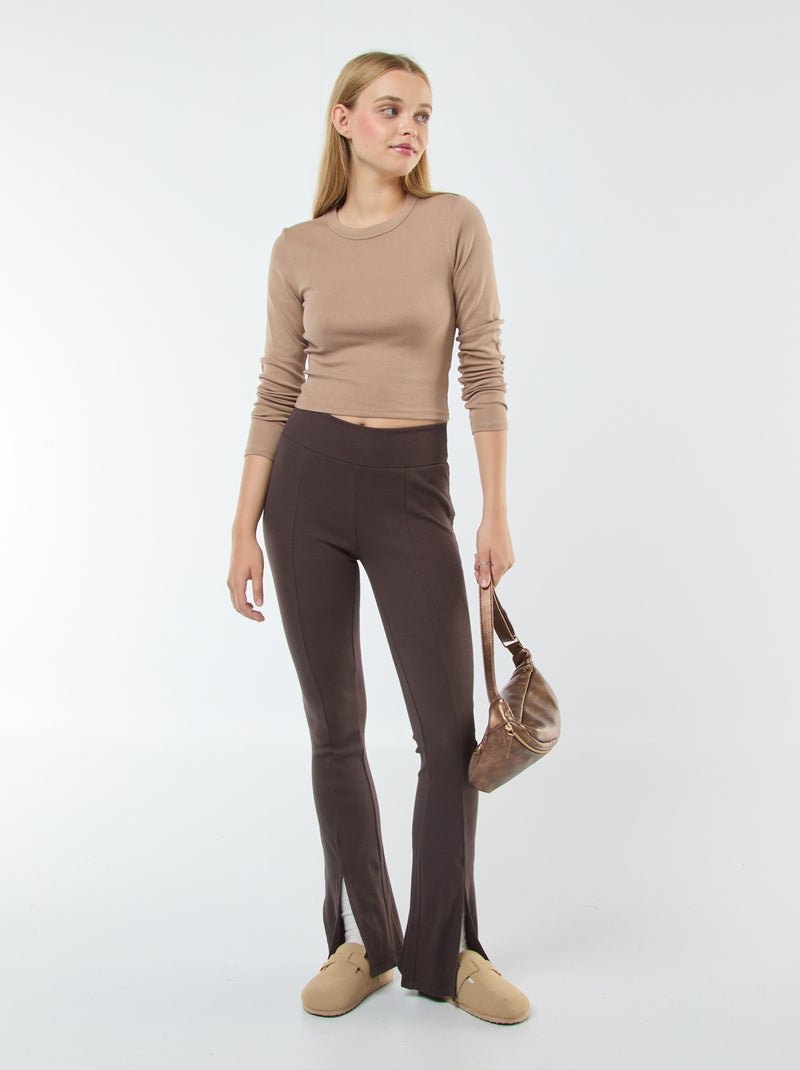 Legging flare en rib Marron - Kiabi