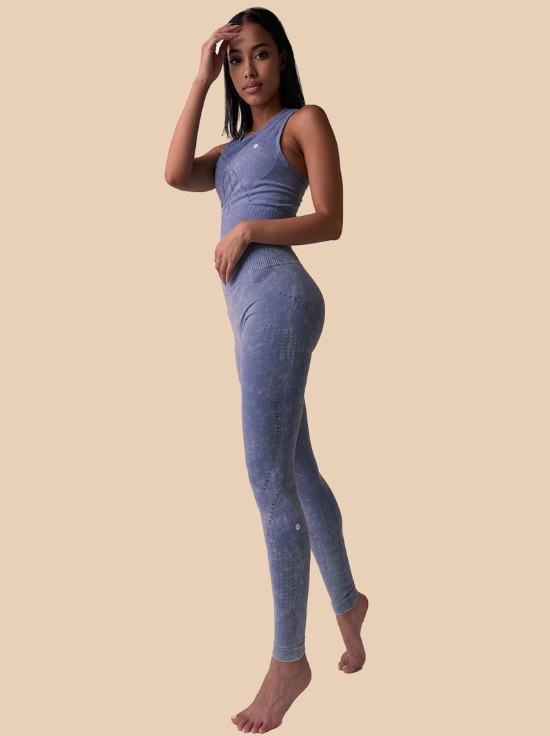 Legging + haut Femme sans coutures Fibre Emana Taille haute, Stone Bleu azur - Kiabi