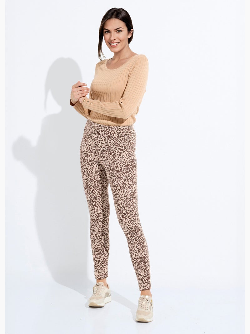 Legging jacquard peau de bête taille élastiquée - Afibel Beige - Kiabi