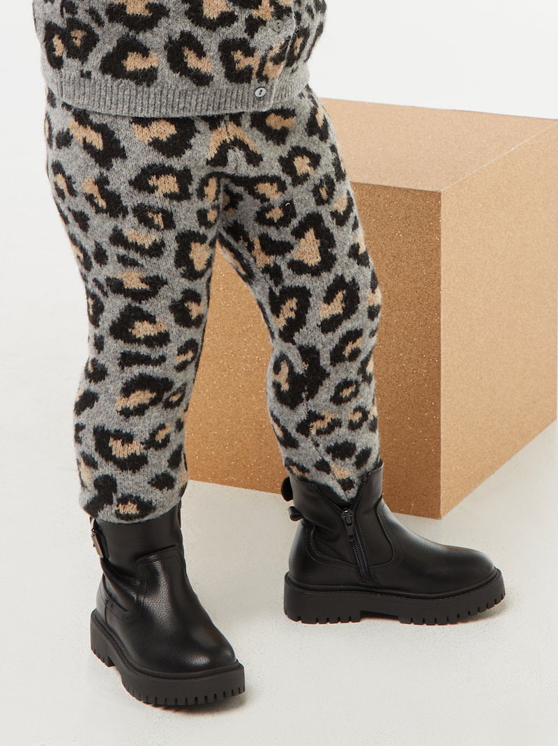 Legging léopard en tricot Gris - Kiabi