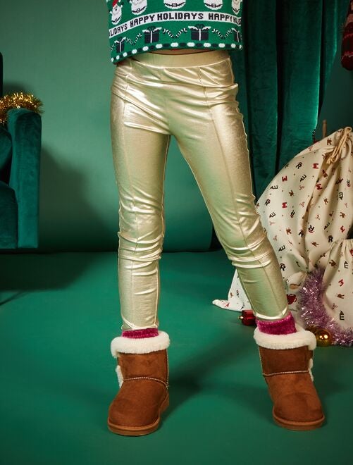 Legging 3/4 élastiqué coton bleu marine fille | La Halle