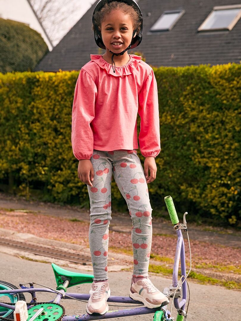 Legging long en maille côtelée Gris/rose - Kiabi