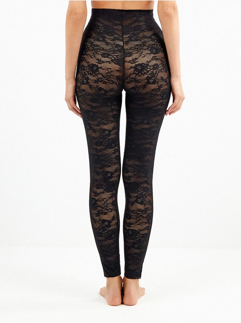 Legging long gainant sans coutures, en dentelle florale Noir - Kiabi