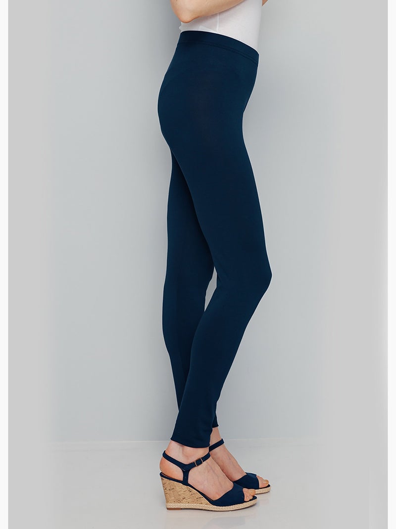Legging long uni ceinture élastiquée - Afibel Bleu marine - Kiabi
