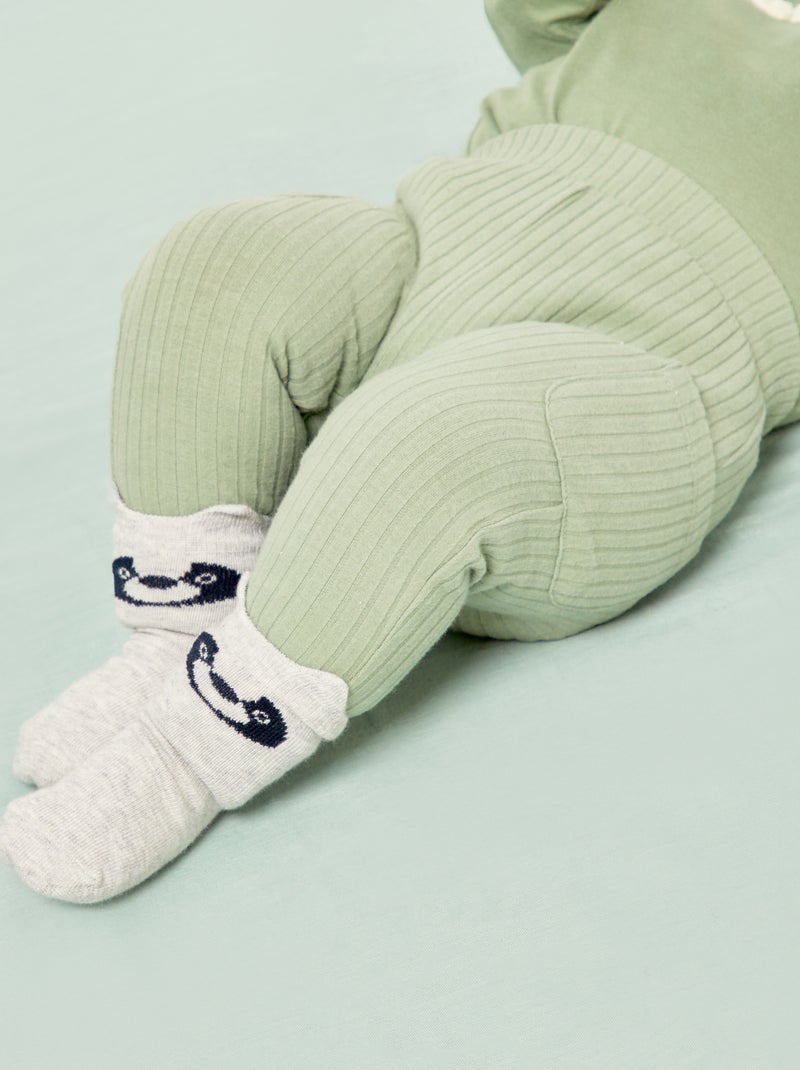 Legging maille côtelée + chaussettes Vert - Kiabi