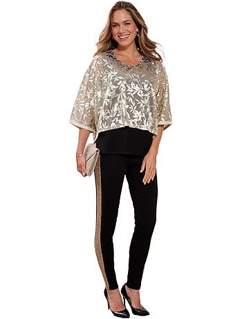 Legging taille élastiquée côtés brillants - Afibel