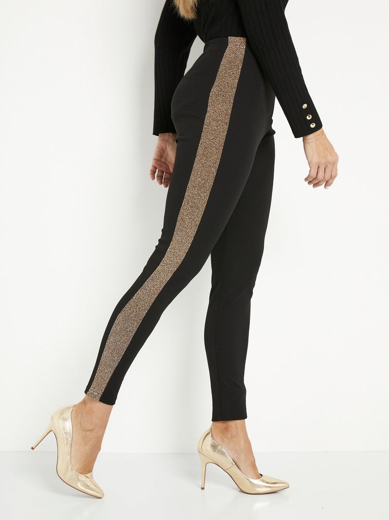 Legging taille élastiquée côtés brillants - Afibel Noir Doré - Kiabi