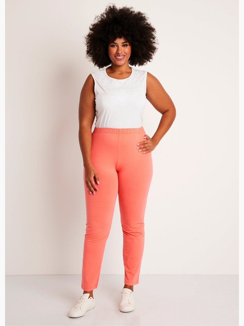 Legging taille élastiquée jersey coton - Afibel Corail - Kiabi