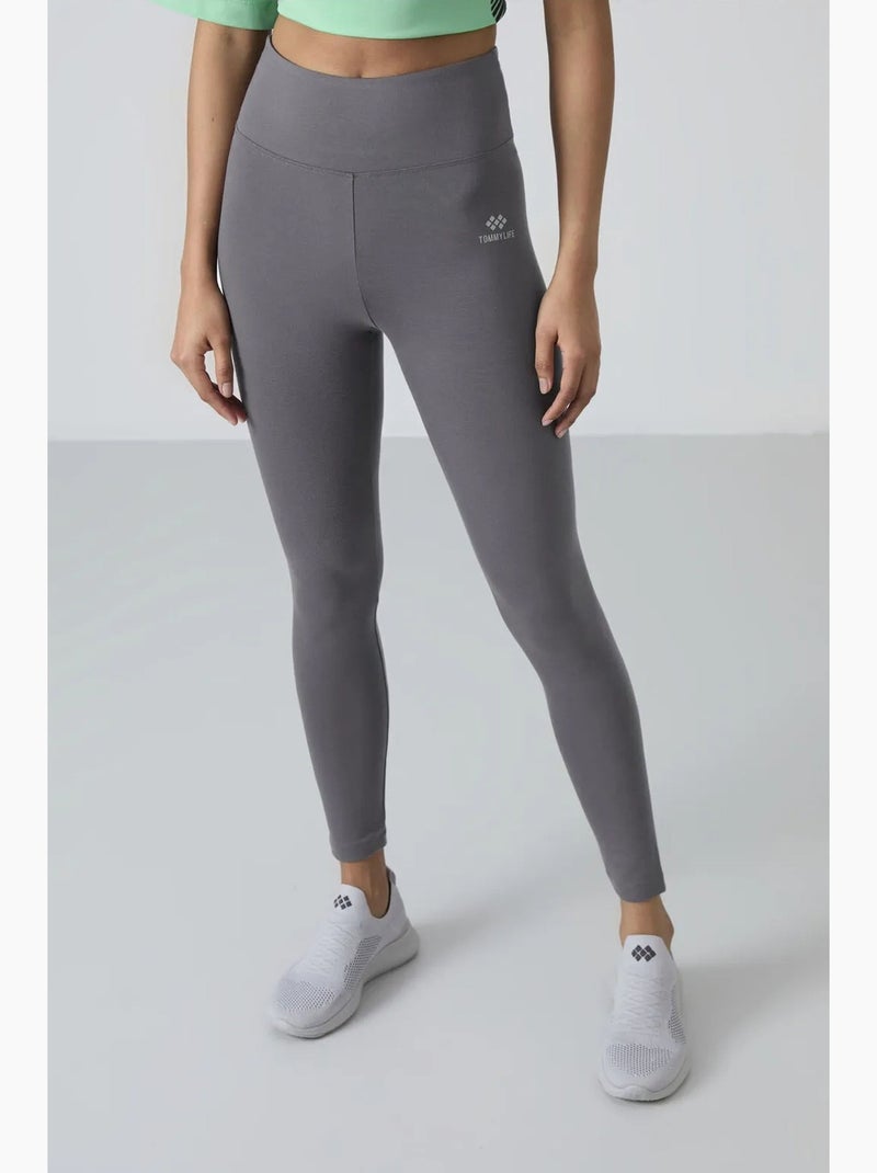 Legging taille haute en coton et élasthanne tommy Gris Noir - Kiabi