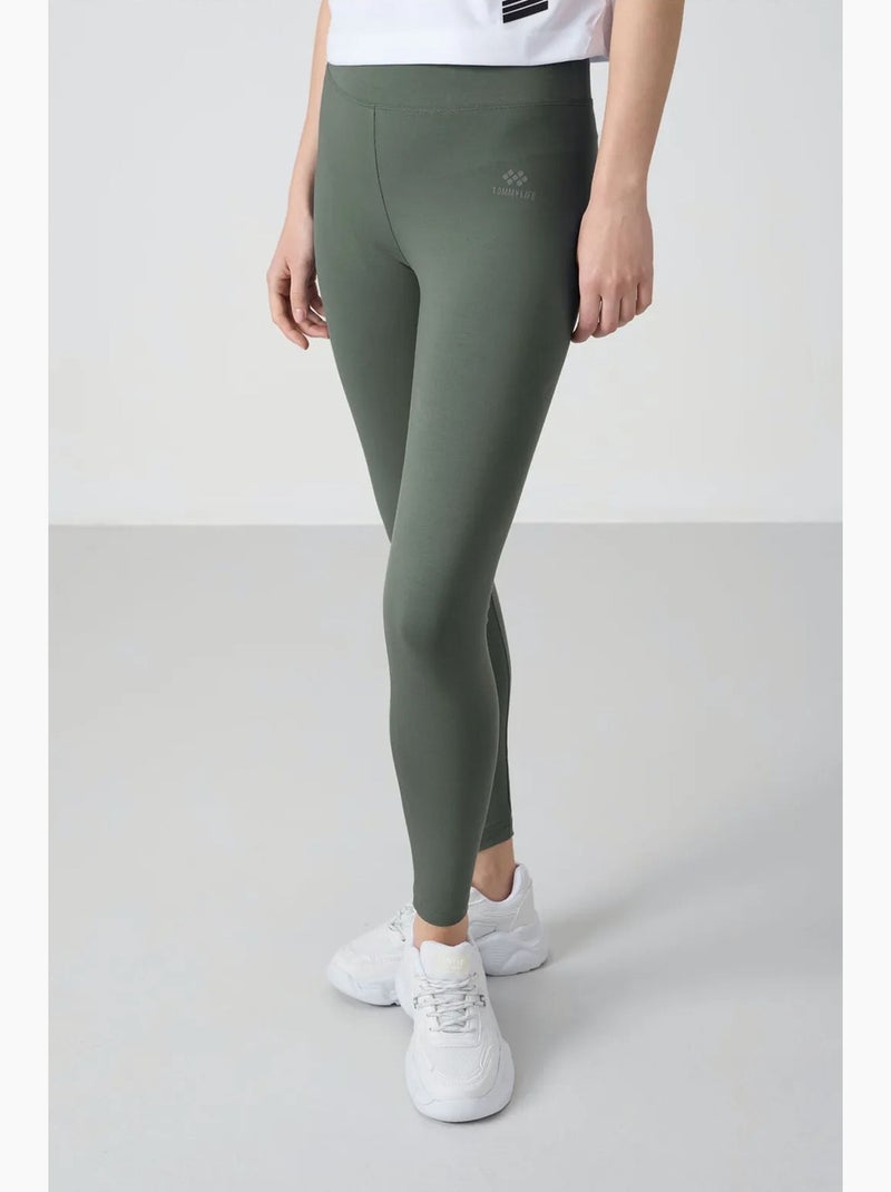 Legging taille haute en coton et élasthanne tommy Kaki - Kiabi