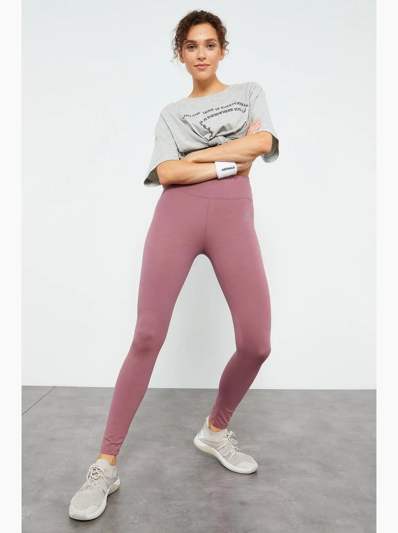 Legging taille haute en coton et élasthanne tommy Mauve - Kiabi