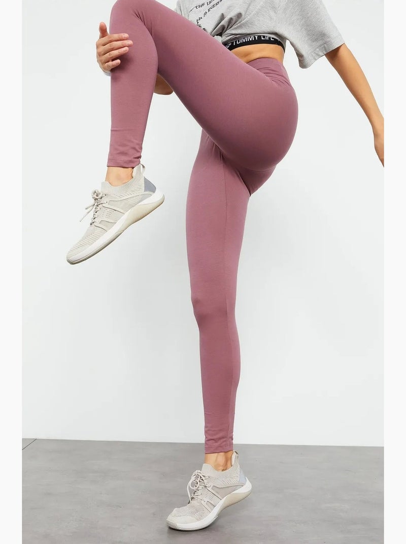 Legging taille haute en coton et élasthanne tommy Mauve - Kiabi