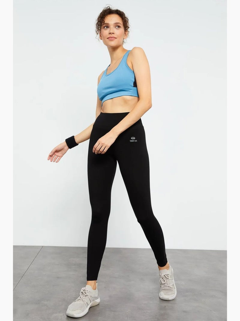 Legging taille haute en coton et élasthanne tommy Noir - Kiabi