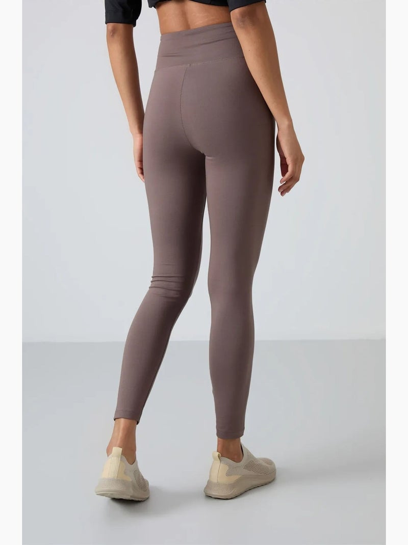 Legging taille haute en coton et élasthanne tommy Taupe - Kiabi