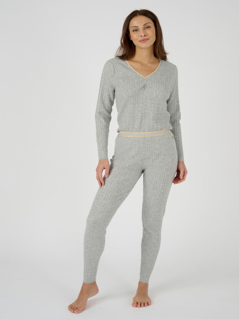 Legging Thermolactyl, maille torsadée  - Damart Gris chiné - Kiabi