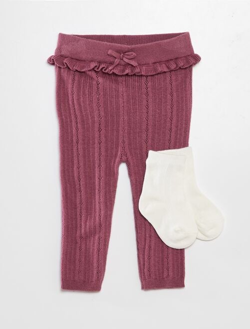 Legging tricot en maille ajourée + chaussettes - Kiabi