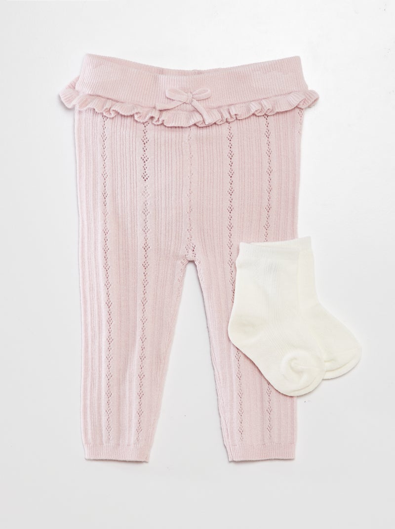 Legging tricot en maille ajourée + chaussettes Rose pâle - Kiabi