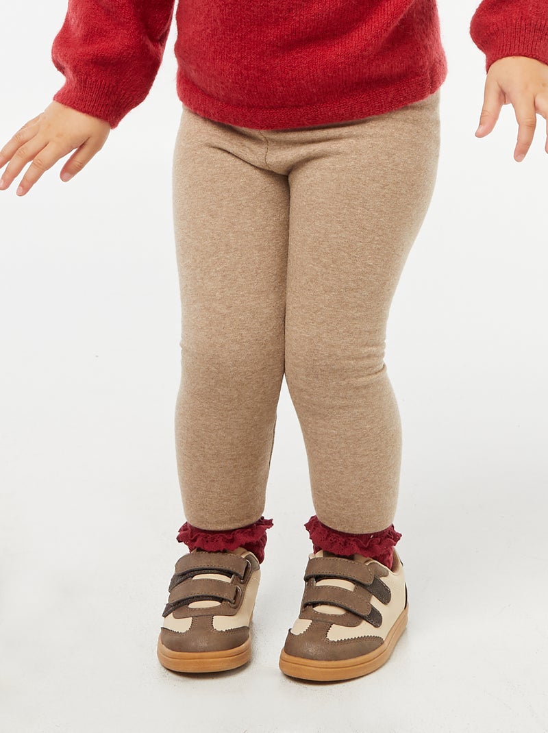 Legging tricot gratté en coton uni Beige - Kiabi