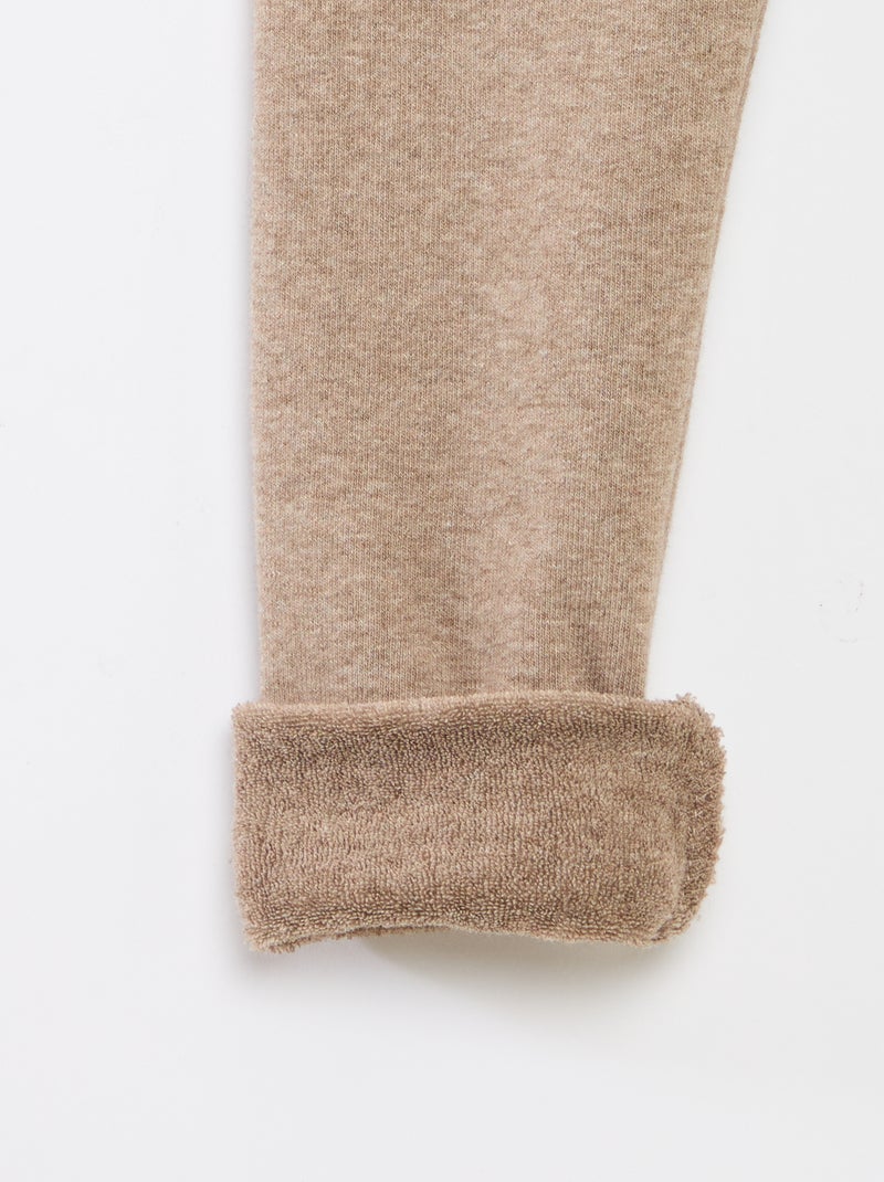 Legging tricot gratté en coton uni Beige - Kiabi