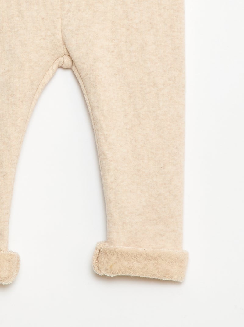 Legging tricot gratté en coton uni Beige - Kiabi