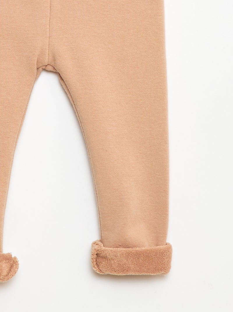 Legging tricot gratté en coton uni Beige - Kiabi