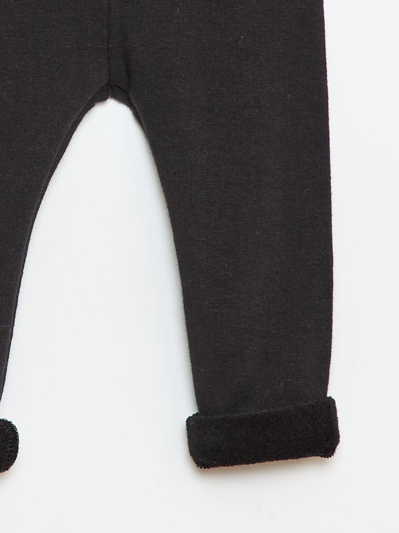 Legging tricot gratté en coton uni Noir - Kiabi