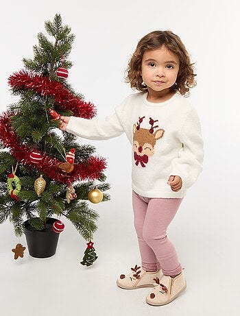 Legging tricot gratté en coton uni