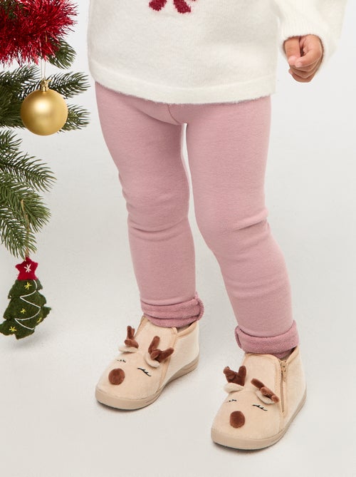 Legging tricot gratté en coton uni - Kiabi