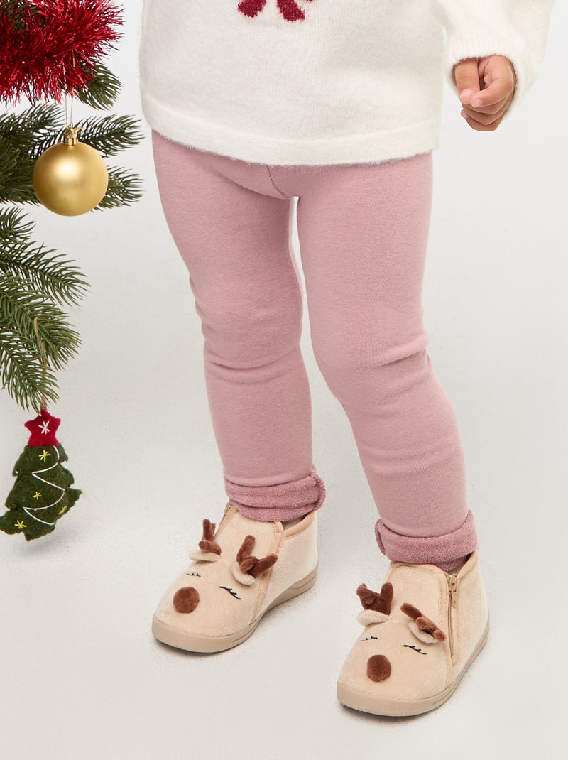 Legging tricot gratté en coton uni Rose - Kiabi