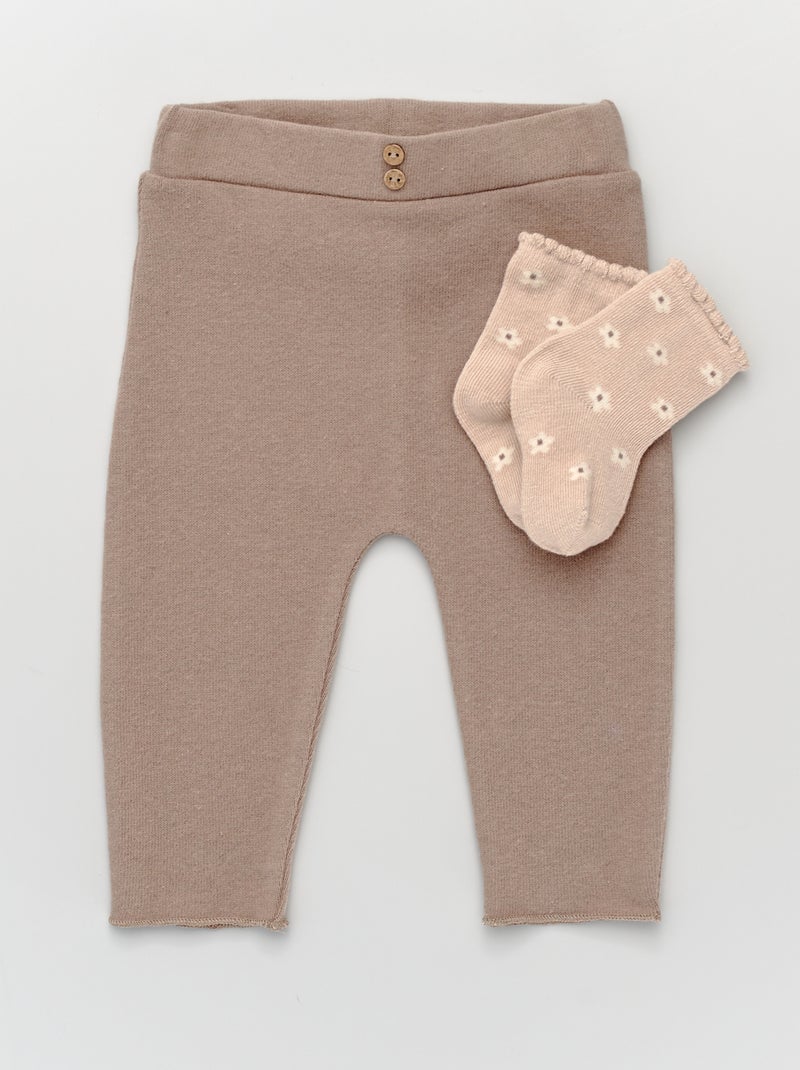 Legging uni + chaussettes à motifs Beige - Kiabi
