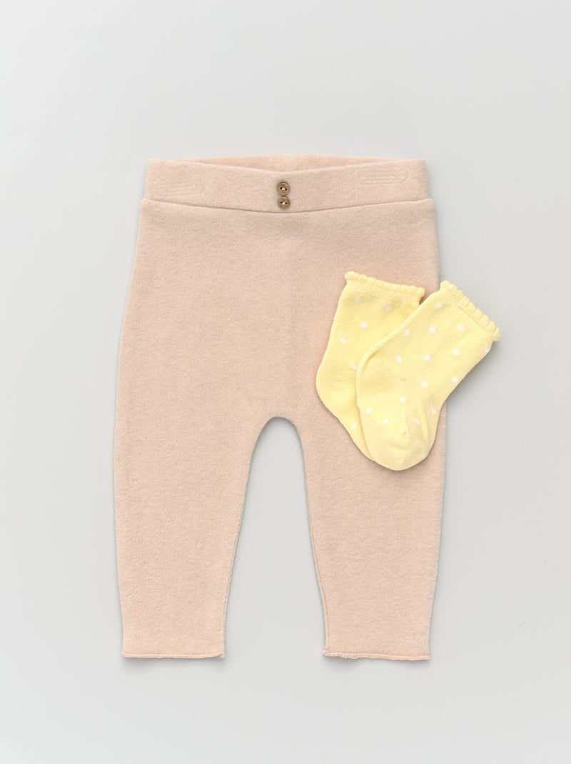 Legging uni + chaussettes à motifs Jaune - Kiabi