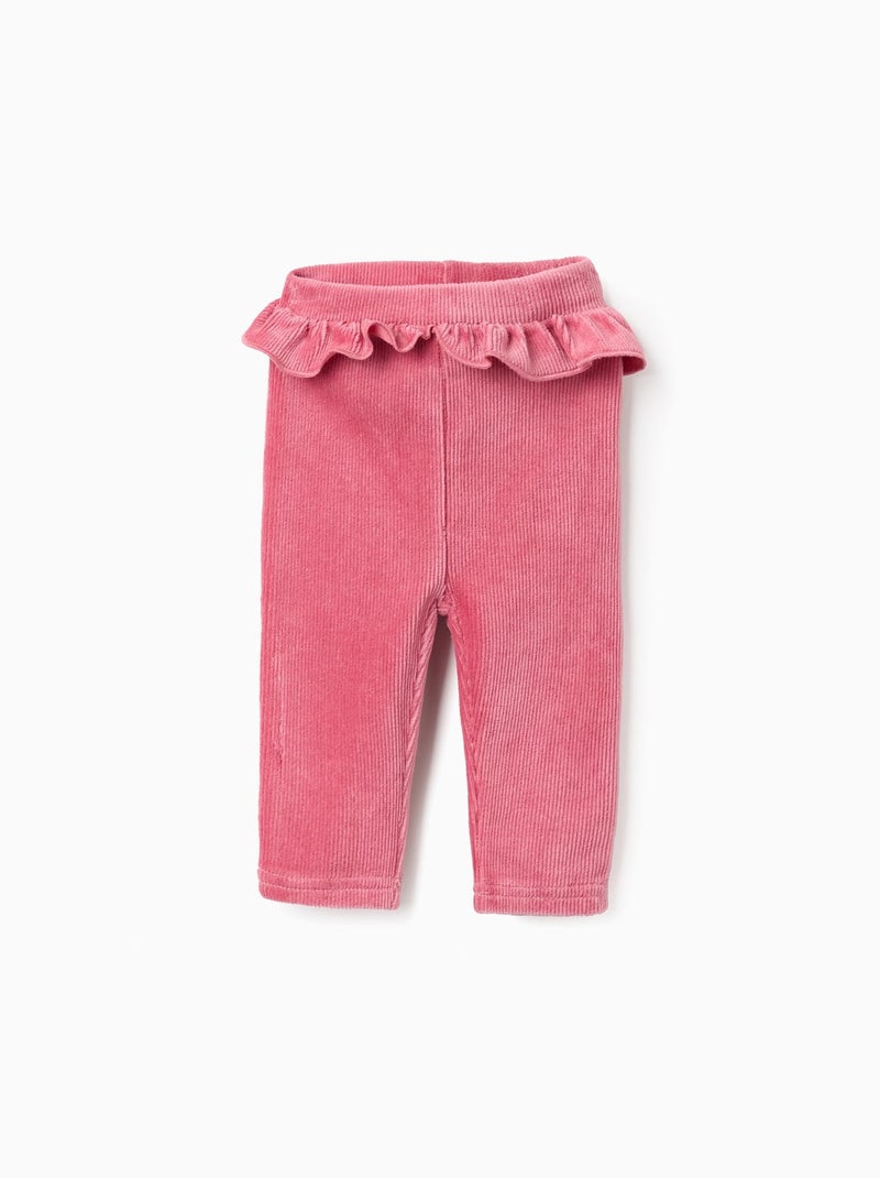 Legging Velous Côtelé Malléable avec Volants Rose foncé - Kiabi