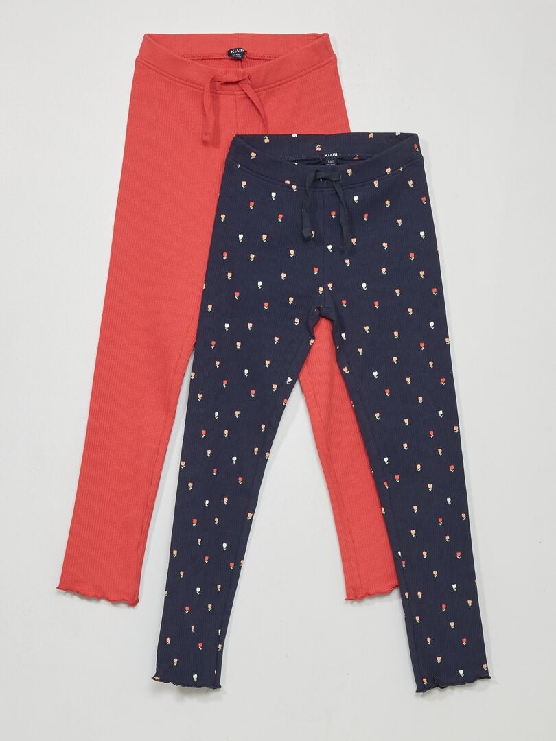 Leggings en maille côtelée - 2 pièces Bleu - Kiabi