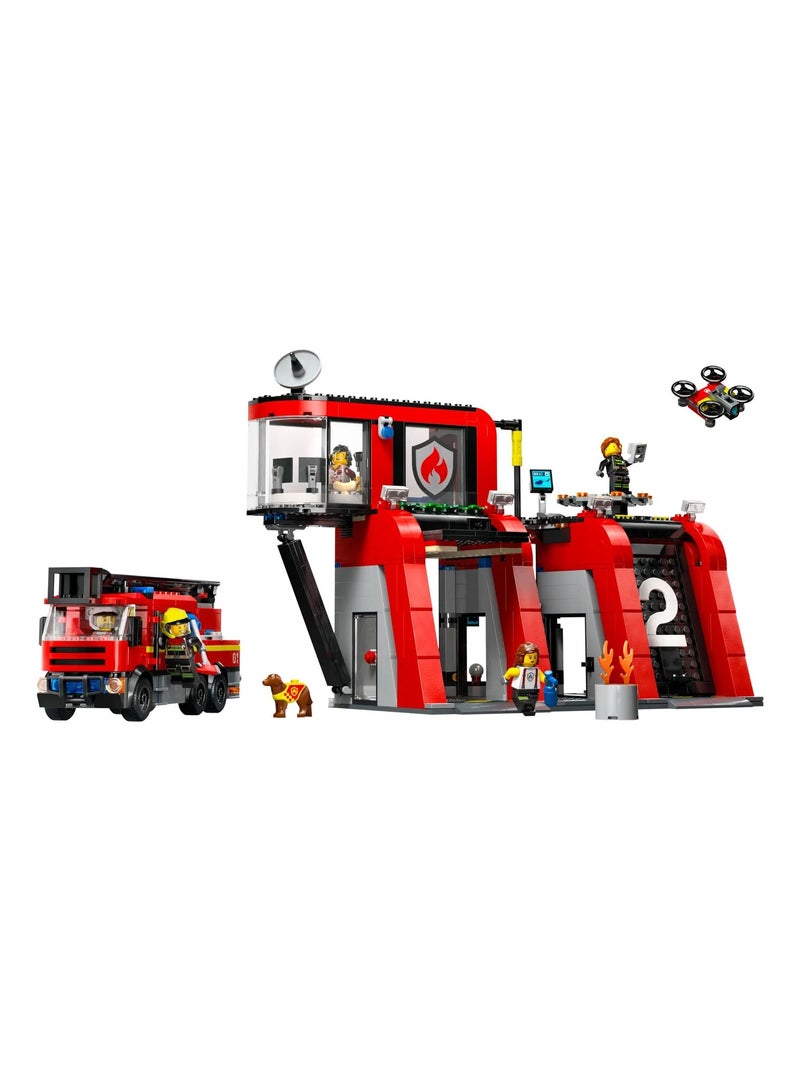 LEGO City - La caserne et le camion de pompiers - 60414 Multicolore - Kiabi