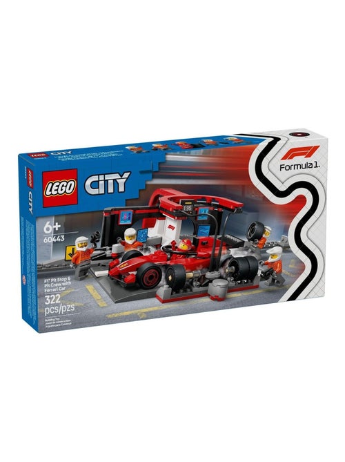 LEGO City 60443 - Arrêt au stand F1 avec voiture Ferrari, pilote et 4 mécaniciens - Kiabi