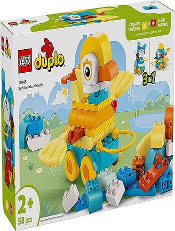 LEGO DUPLO 10448 — Animaux sur roues 3‑en‑1, 58 pièces (2–4 ans)