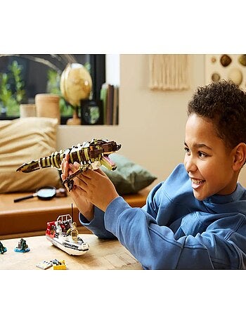 LEGO Jurassic World - Bateau en mission et mosasaure en briques 76974