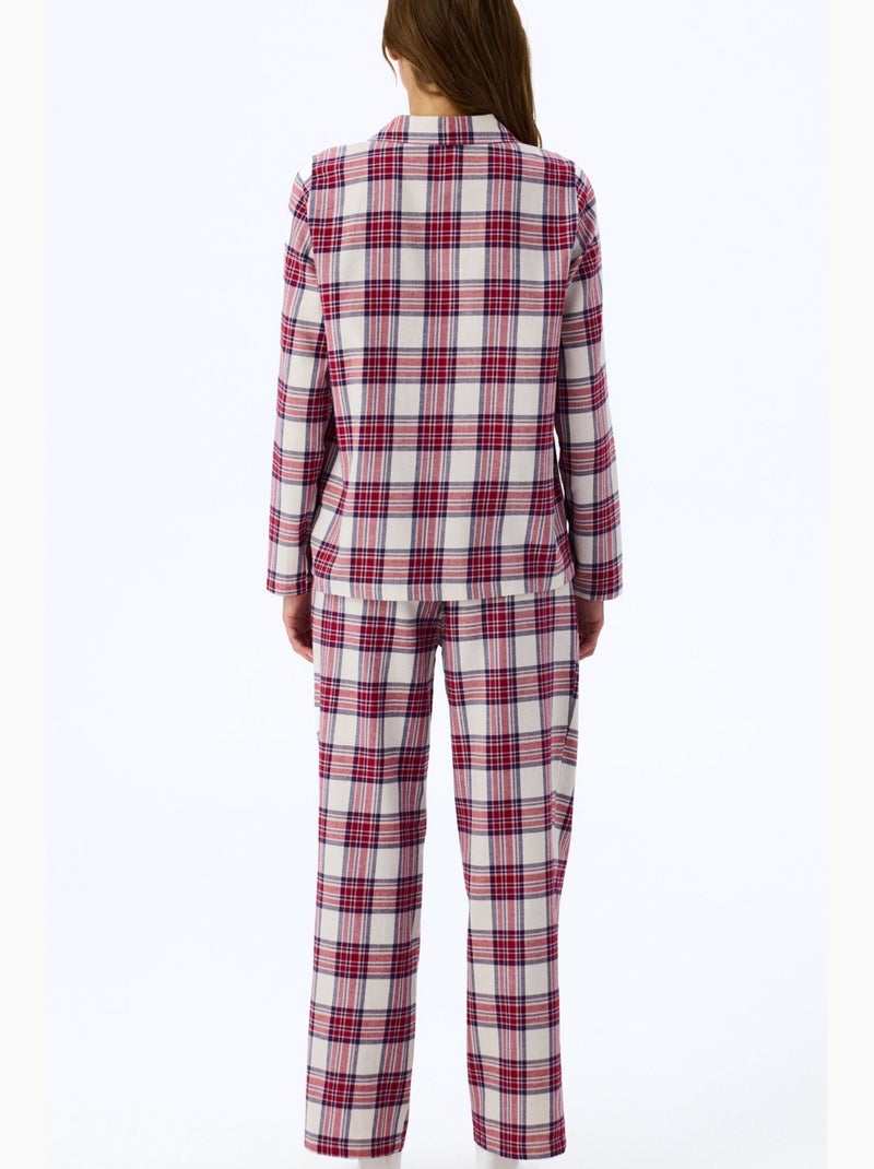 Leila pyjama à carreaux, chemise et pantalon manches longues penti Blanc Rouge Bleu - Kiabi