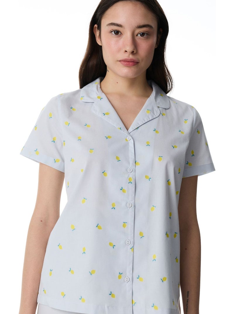 Lemons ensemble de pyjama chemise et pantalon penti Blanc cassé - Kiabi