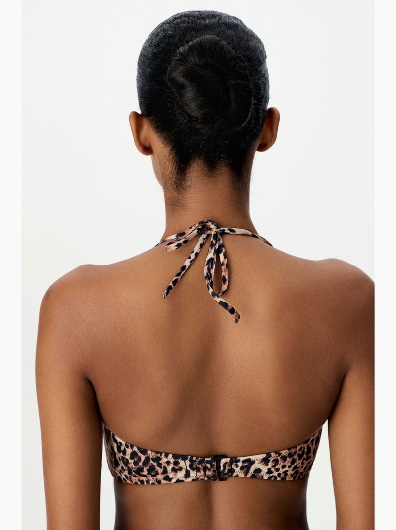 Leo haut de bikini bandeau à motif léopard penti Grège - Kiabi
