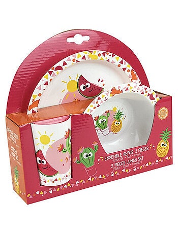 Les Amis Fruits Ensemble Repas, Assiette, Bol, Verre Rouge 220 Ml