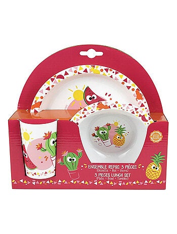Les Amis Fruits Ensemble Repas, Assiette, Bol, Verre Rouge 220 Ml
