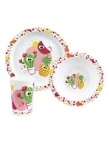 Les Amis Fruits Ensemble Repas, Assiette, Bol, Verre Rouge 220 Ml